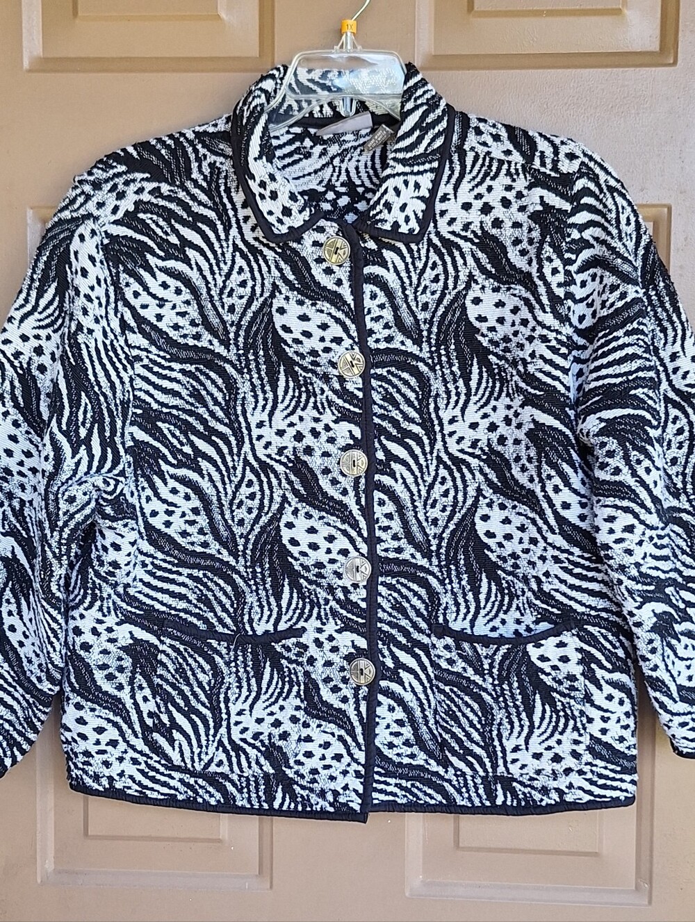 Jane Ashley Womens XL Black White Animal Print Jacket Mob Wife Corp Career Artsy